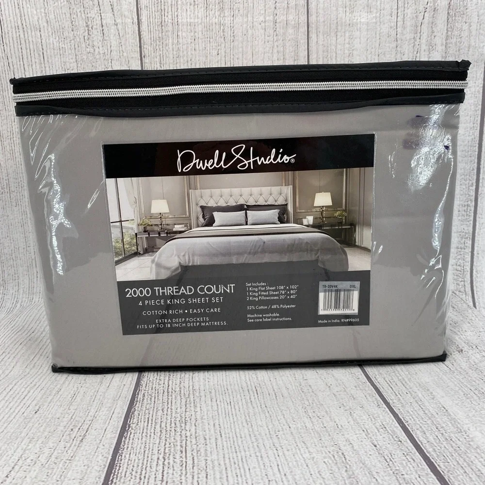 Dwell Studio Sheet Set King Gray 2000 Thread Count Cotton Rich Deep Pocket - Picture 2 of 9